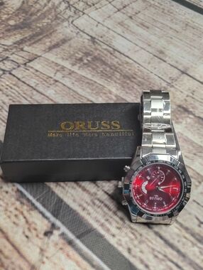 Russ Men's Stainless Steel Watch - Red Dial